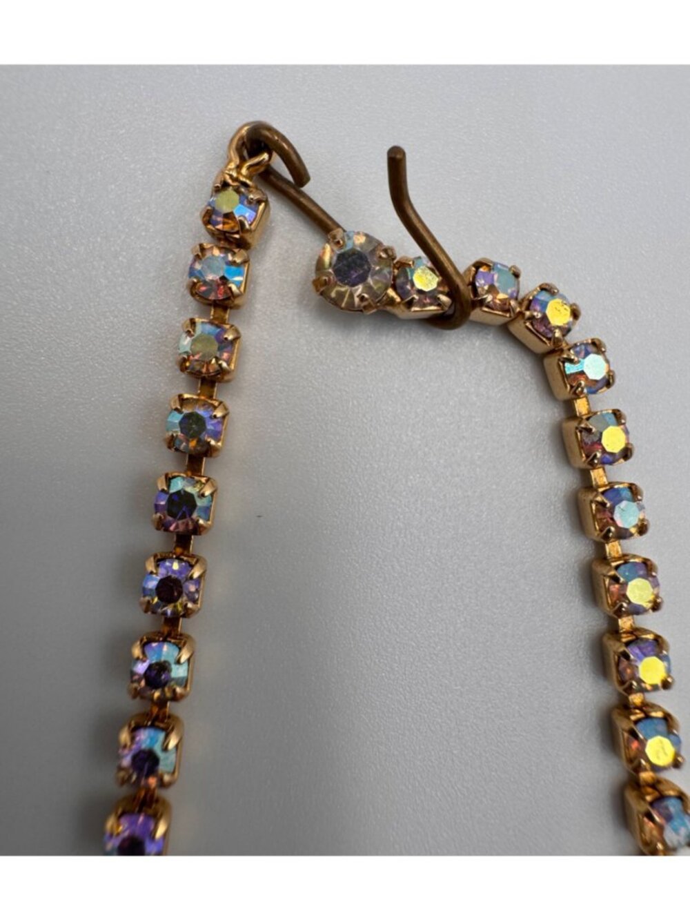 Vintage AB Aurora Borealis Rhinestone Necklace Double Row 1950s 14” - Picture 8 of 10